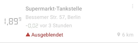 Screenshot einer ausgeblendeten Tankstelle
